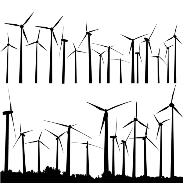 Wind Power Energy Silhouettes Vector Illustration — Stock Vector