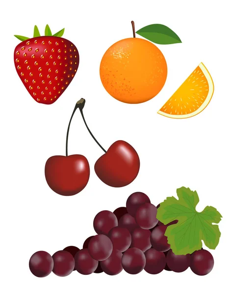 Illustration Mit Früchten Beeren Kirschen Birnen — Stockvektor