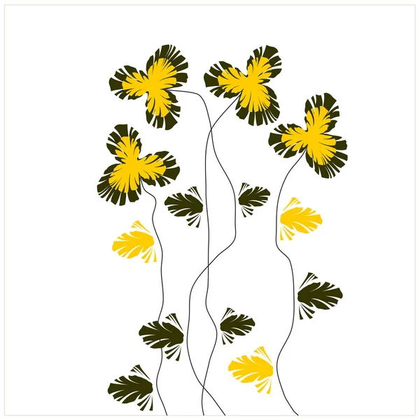 Çizimi Sarı Çiçek Yapraklı Vektör Arkaplanı — Stok Vektör