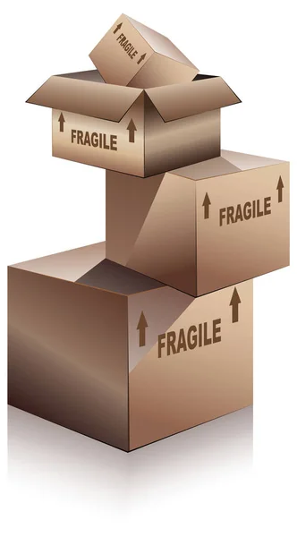 Cardboard Boxes Fragile Signs — Stock Vector