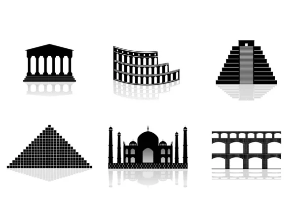 寺庙和寺庙标志的矢量设计 一套用于网络的庙宇和信仰象征 — 图库矢量图片