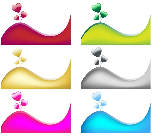 ハートボールと着色された波 6つの異なるコラーゲン エディットベクトル — ストックベクタ