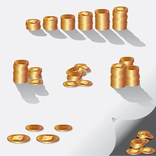 Золотые Монеты Золотыми Монетами Изолированы Белом Фоне Вектор — стоковый вектор