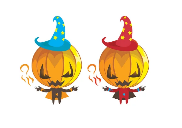 Conjunto Calabaza Halloween Divertido Con Sombreros Bruja Vector — Archivo Imágenes Vectoriales