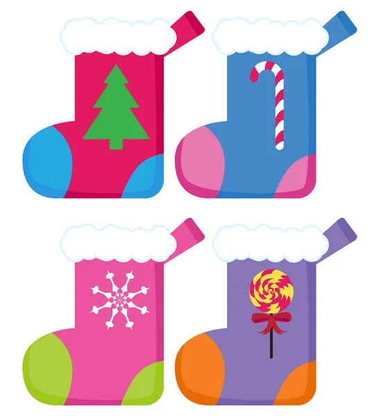 クリスマスの靴下およびクリスマスの靴下のベクトル イラストのセット — ストックベクタ