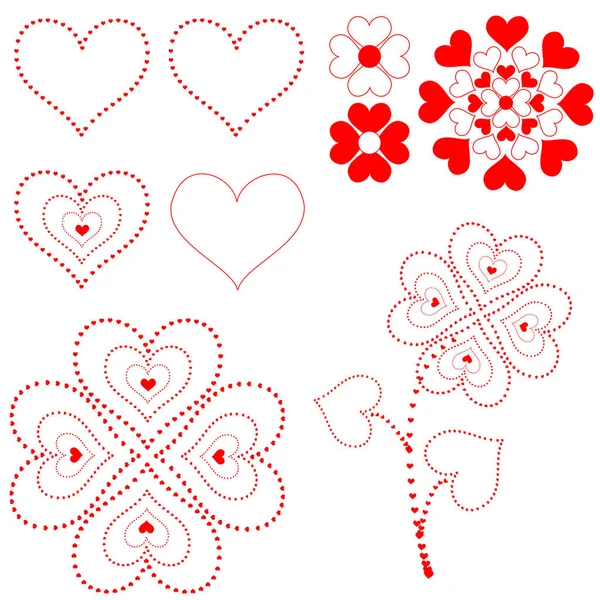 Corações Vermelhos Ícones Flores — Vetor de Stock