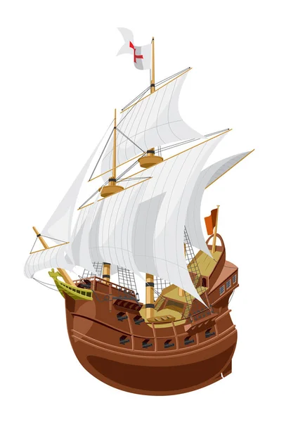 Loď Plachtami Moři — Stockový vektor
