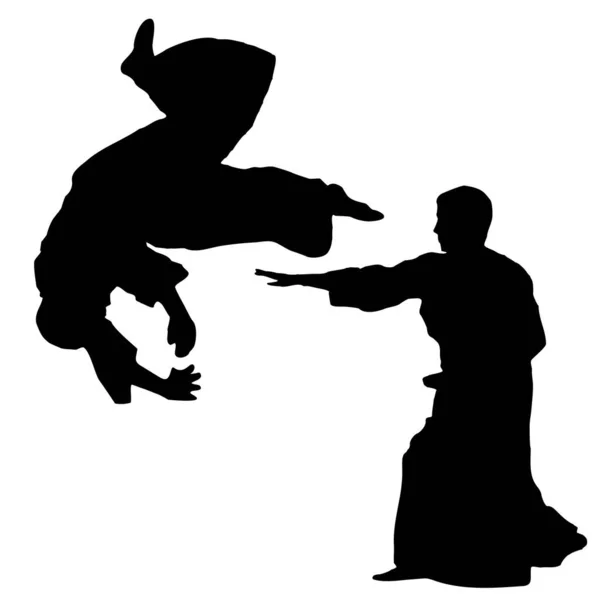 Karate Dövüşçüsü Silueti Vektör Illüstrasyonu — Stok Vektör
