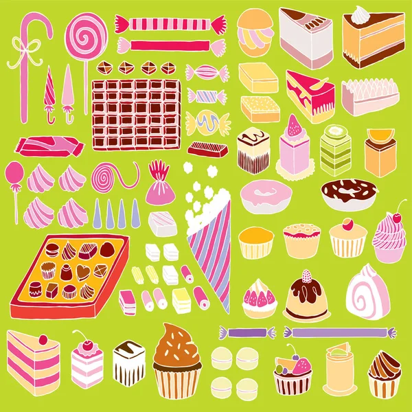 Ensemble Bonbons Gâteaux — Image vectorielle