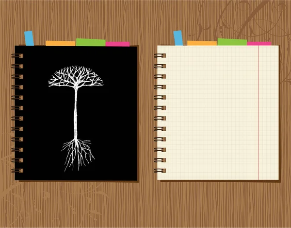 Baum Mit Leerem Notizbuch Und Stift — Stockvektor