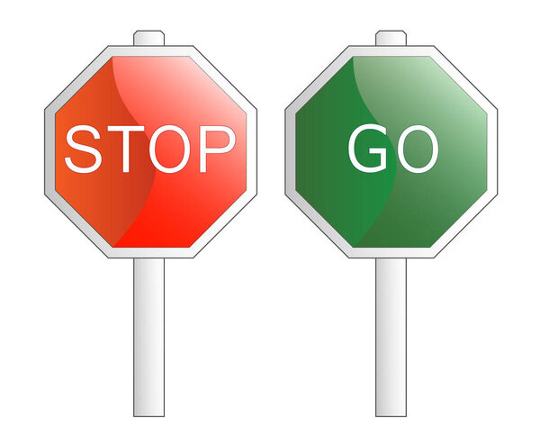 Vector illustration. Stop and Go signs. Isolated on white. The different graphics are all on separate layers so they can easily be moved or edited individually.
