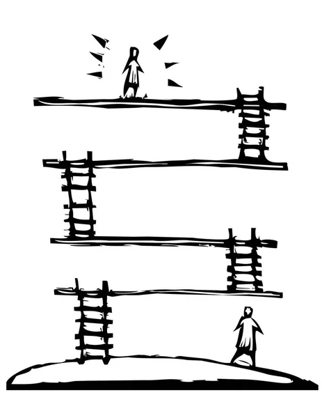 Vektor Handgezeichnete Skizze Von Zwei Männern Die Auf Einem Seil — Stockvektor