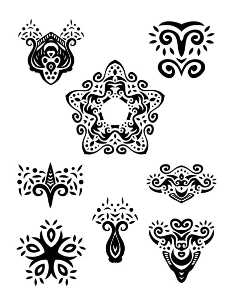 Sada Dekorativních Prvků Pro Tetování — Stockový vektor
