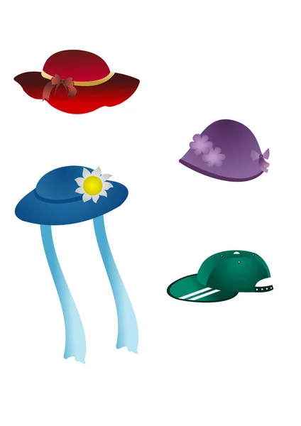 모자와 로고의 개체입니다 기어와 액세서리 일러스트 컬렉션 — 스톡 벡터