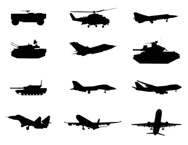 Ensemble Silhouettes Noires Avions — Image vectorielle