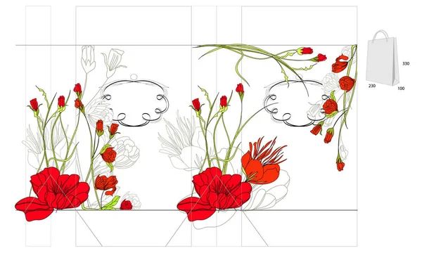 Vektorskizze Für Die Gestaltung Mit Blumen Blättern Pflanzen Blättern Und — Stockvektor