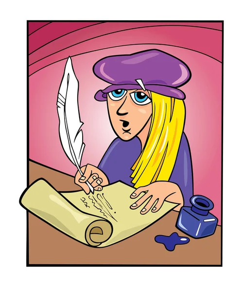 ペンを持った女性の漫画のイラスト — ストックベクタ