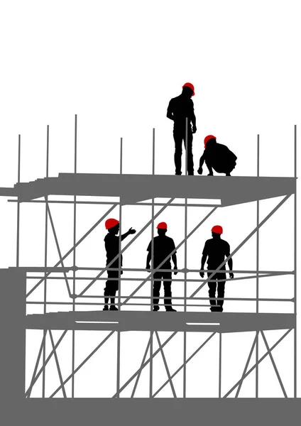 Silhouette Der Arbeiter Auf Der Baustelle — Stockvektor