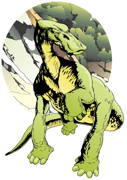 具有绿色背景的恐龙的病媒图解 — 图库矢量图片