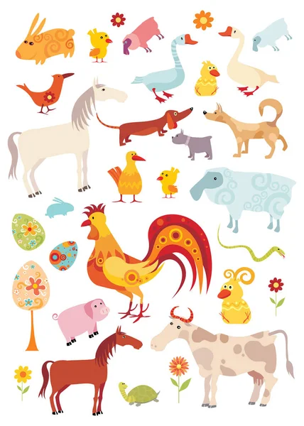 Cartoon Farm Animals Set Animals — Stock Vector