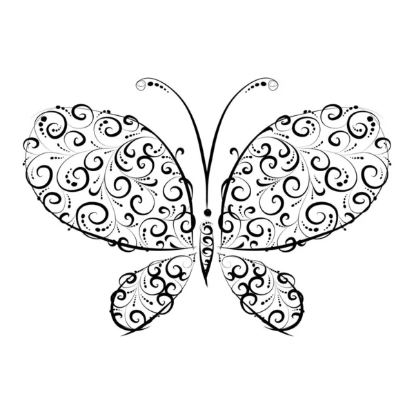 Mariposa Dibujada Mano Blanco Negro — Vector de stock