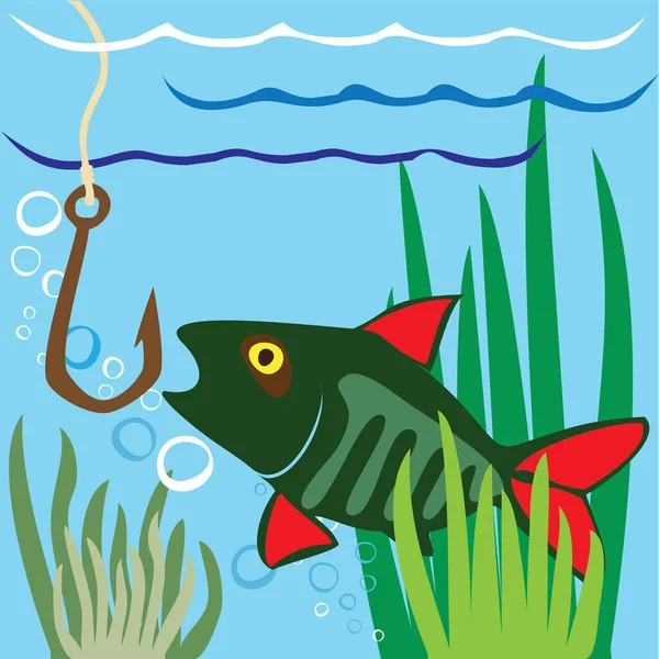 Ilustración Con Una Caña Pescar — Vector de stock