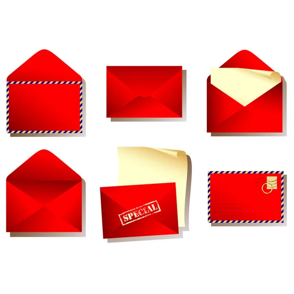 Set Van Rode Enveloppe — Stockvector