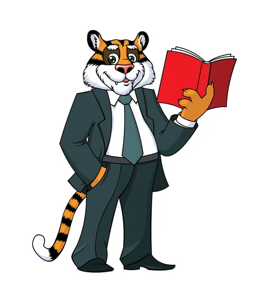 Εικονογράφηση Της Τίγρης Ανάγνωση Του Βιβλίου — Διανυσματικό Αρχείο