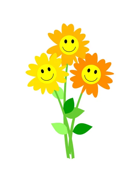 Yellow Flowers Smiley Faces — Stock Vector