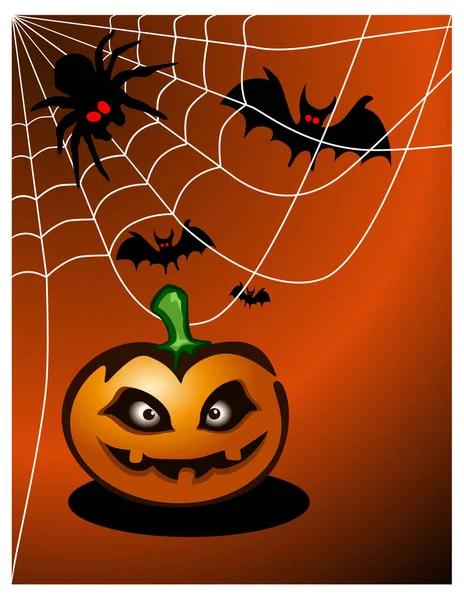 Halloween Background Pumpkin Spider Web — Stock Vector