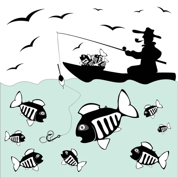Pescador Com Peixe Ilustração Vetorial — Vetor de Stock