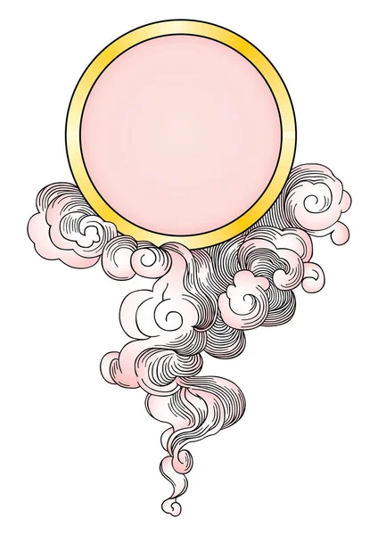 金のカールが付いているヴィンテージの金およびピンクのリボンの円形フレーム ベクトルイラスト — ストックベクタ