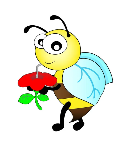 Niedliche Kleine Biene Mit Roten Blüten — Stockvektor