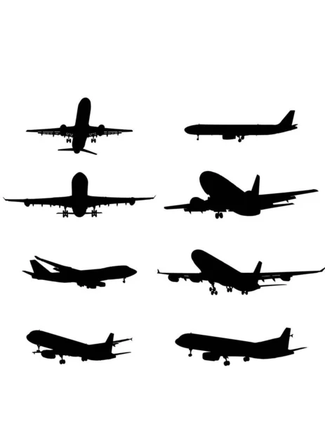 Silhouette Plane Vectorielle Noire Sur Fond Blanc — Image vectorielle