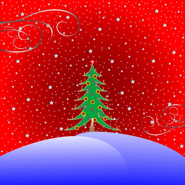 赤いスノーフレークとファイアーブランチでクリスマスグリーティングカード ベクトル — ストックベクタ