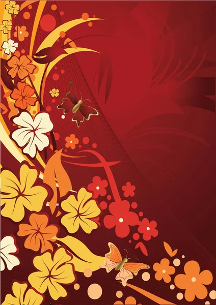 Roter Blumiger Hintergrund Mit Blumen — Stockvektor