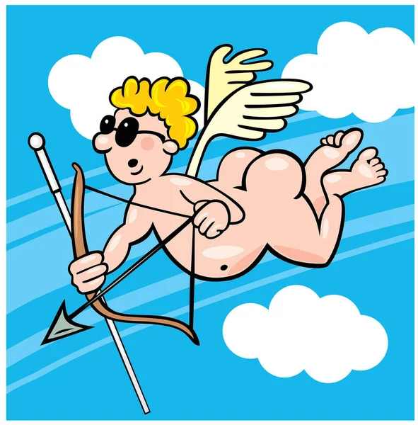 Personaggio Dei Cartoni Animati Vettoriali Cupido Che Vola Con Freccia — Vettoriale Stock