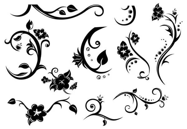 黒花のデザイン要素のセット — ストックベクタ