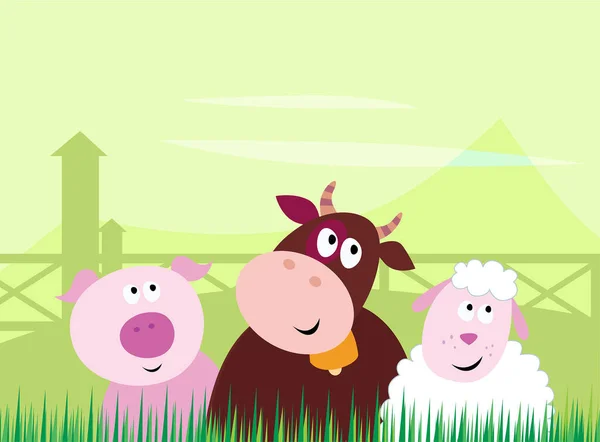Roztomilý Farma Zvířata Karikatura Vektor Ilustrace Grafický Design — Stockový vektor