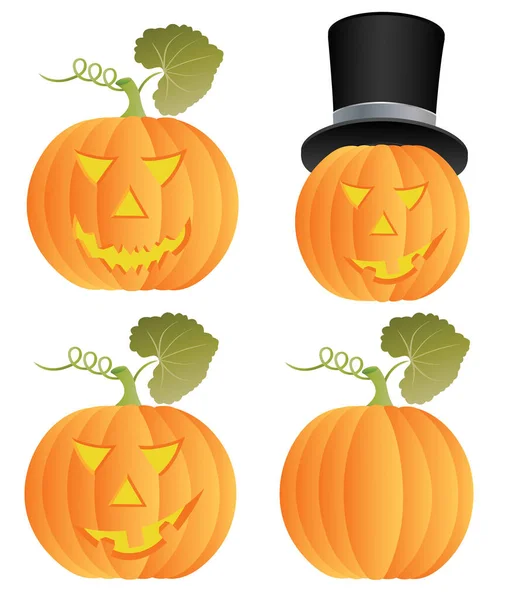 Set Von Halloween Kürbissen Mit Gesichtern Vektorillustration — Stockvektor