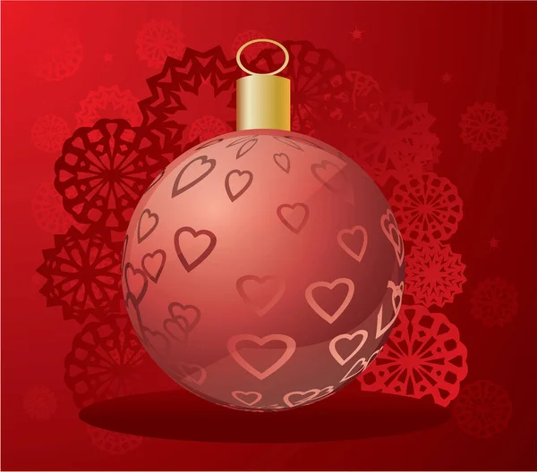 Merry Christmas Card Ball Hearts Vector — Stock Vector