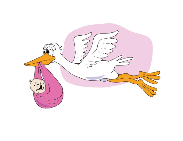 Vector Cartoon Illustration Stork Baby Boy — Stock Vector
