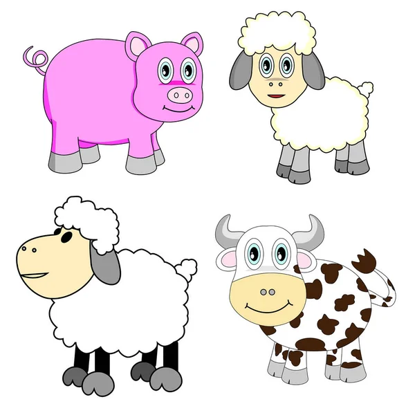 Collezione Animali Dei Cartoni Animati Disegno Semplice Illustrazione Vettoriale — Vettoriale Stock