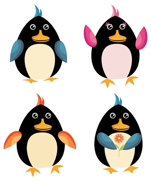 Ilustração Vetorial Conjunto Desenhos Animados Pinguim Bonito — Vetor de Stock