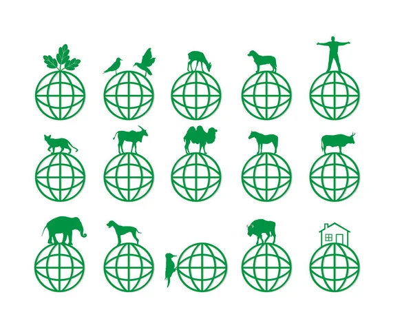World Animals Nature Icons Set — Stock Vector