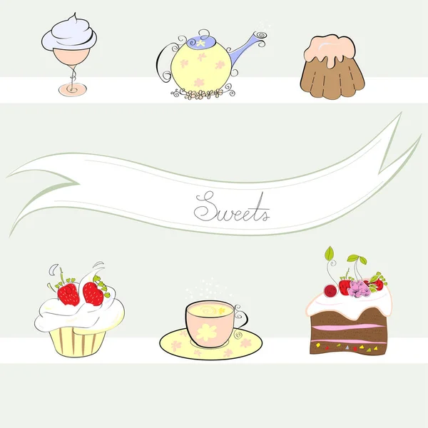 Süße Dessertkarte Für Ein Restaurant Oder Café — Stockvektor