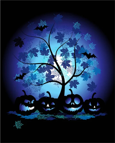 Sfondo Halloween Con Alberi Zucche Pipistrelli — Vettoriale Stock