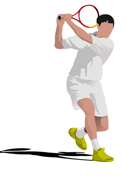 Vector Cartoon Illustratie Van Mens Spelen Tennis Geïsoleerd Witte Achtergrond — Stockvector