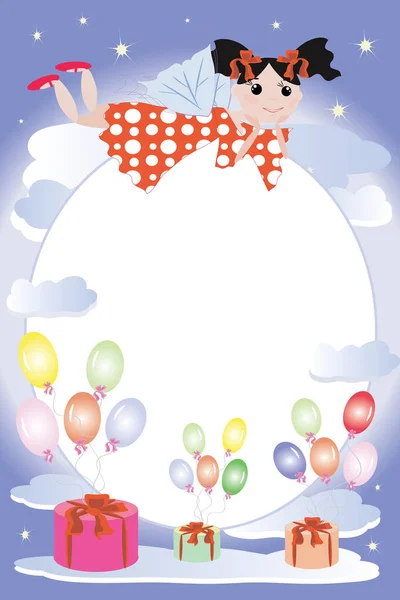 Illustration Une Petite Fille Avec Gros Ballon — Image vectorielle