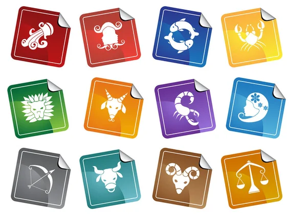 Illustration Square Icons Zodiac Signs White Background — Stock Vector